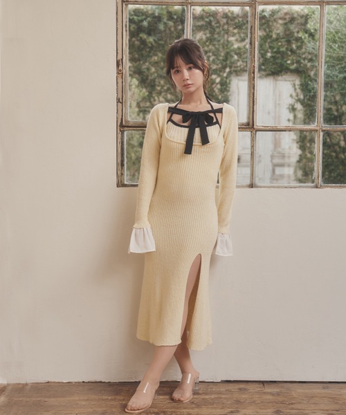 M DOLLY(エムドリー)の「*M DOLLY original* chiffon ribbon luna knit dress/シフォンリボンルナニットドレス(ワンピース・レディース・アイボリー/ブラック・FREE)」の14枚目の写真
