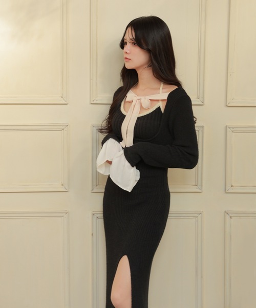 M DOLLY(エムドリー)の「*M DOLLY original* chiffon ribbon luna knit dress/シフォンリボンルナニットドレス(ワンピース・レディース・アイボリー/ブラック・FREE)」の15枚目の写真
