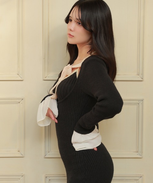 M DOLLY(エムドリー)の「*M DOLLY original* chiffon ribbon luna knit dress/シフォンリボンルナニットドレス(ワンピース・レディース・アイボリー/ブラック・FREE)」の17枚目の写真
