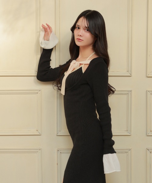 M DOLLY(エムドリー)の「*M DOLLY original* chiffon ribbon luna knit dress/シフォンリボンルナニットドレス(ワンピース・レディース・アイボリー/ブラック・FREE)」の18枚目の写真