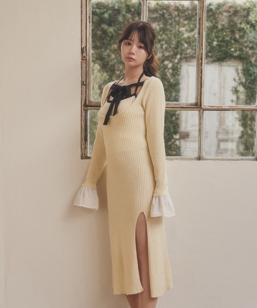 M DOLLY(エムドリー)の「*M DOLLY original* chiffon ribbon luna knit dress/シフォンリボンルナニットドレス(ワンピース・レディース・アイボリー/ブラック・FREE)」の13枚目の写真