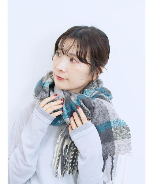 Samansa Mos2 blue(サマンサモスモスブルー)の「ブークレチェックマフラー(ストール/ショール・レディース・サックスブルー/イエロー/グリーン・F)」の11枚目の写真
