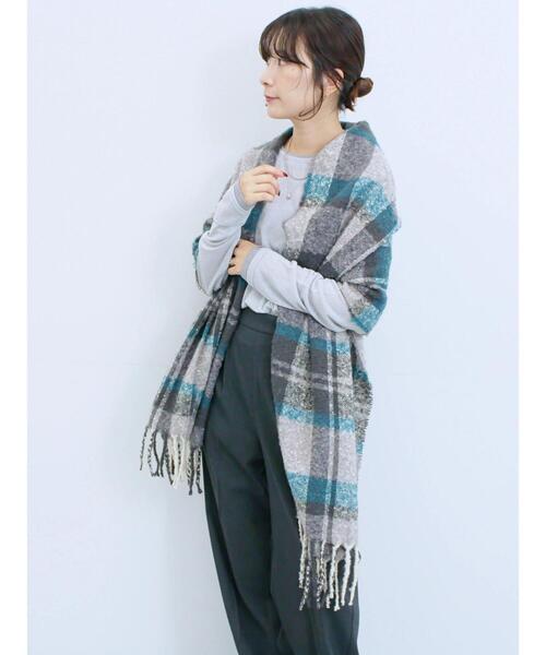 Samansa Mos2 blue(サマンサモスモスブルー)の「ブークレチェックマフラー(ストール/ショール・レディース・サックスブルー/イエロー/グリーン・F)」の18枚目の写真