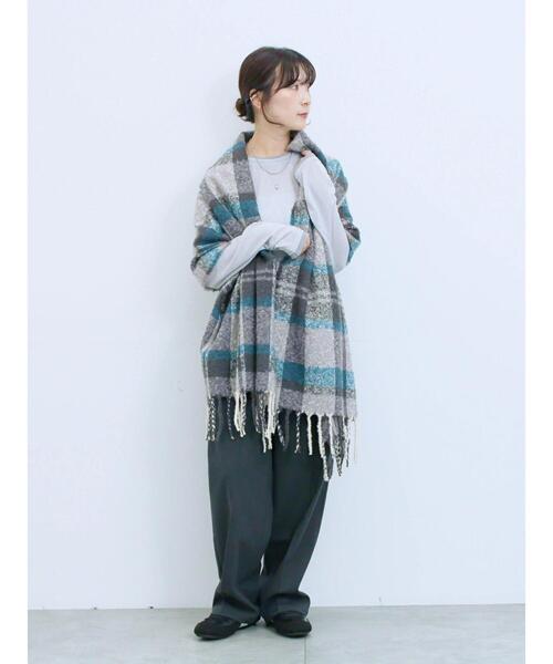 Samansa Mos2 blue(サマンサモスモスブルー)の「ブークレチェックマフラー(ストール/ショール・レディース・サックスブルー/イエロー/グリーン・F)」の20枚目の写真