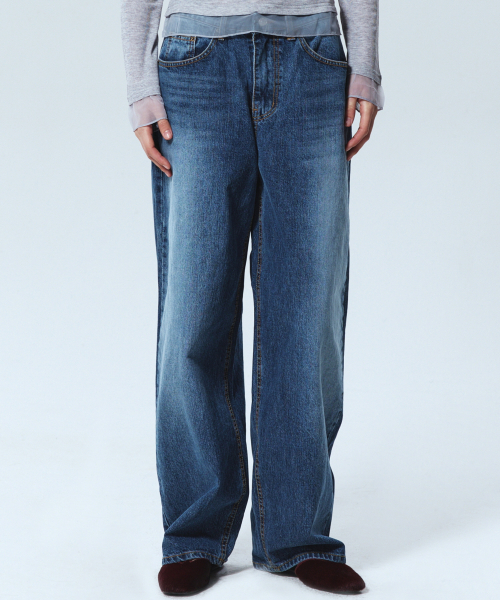 NICK&NICOLE（ニックアンドニコール）の「WIDE WASHED DENIM PANTS_BLUE（デニムパンツ・レディース・その他・MEDIUM/LARGE/SMALL）」の4枚目の写真