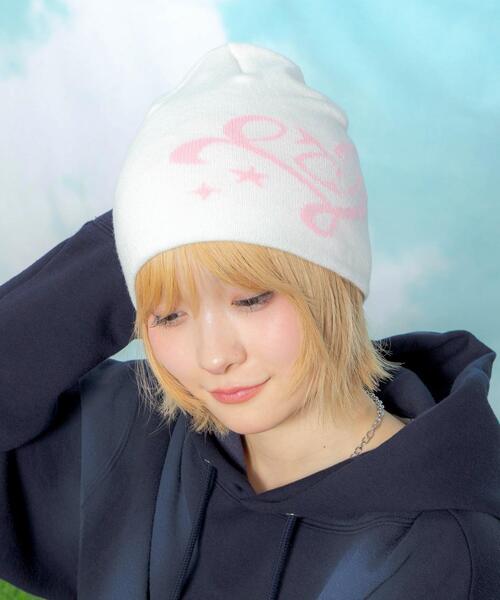 WEGO（ウィゴー）の「LTR DEPTH/ハートモチーフシングルワッチ（ニットキャップ/ビーニー・レディース・ホワイト/ブラック・FREE）」の2枚目の写真