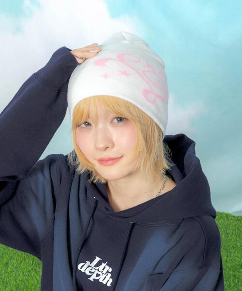 WEGO（ウィゴー）の「LTR DEPTH/ハートモチーフシングルワッチ（ニットキャップ/ビーニー・レディース・ホワイト/ブラック・FREE）」の5枚目の写真