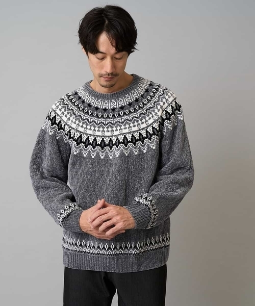 a.v.v（アーヴェヴェ）の「【洗える】モール求心柄クルーネックニット（ニット/セーター・メンズ・グレー/アイボリー/チャコールグレー・46/48）」の3枚目の写真