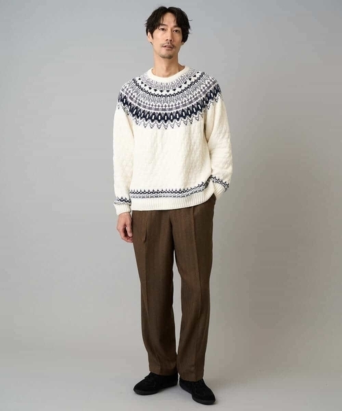 a.v.v（アーヴェヴェ）の「【洗える】モール求心柄クルーネックニット（ニット/セーター・メンズ・グレー/アイボリー/チャコールグレー・46/48）」の5枚目の写真
