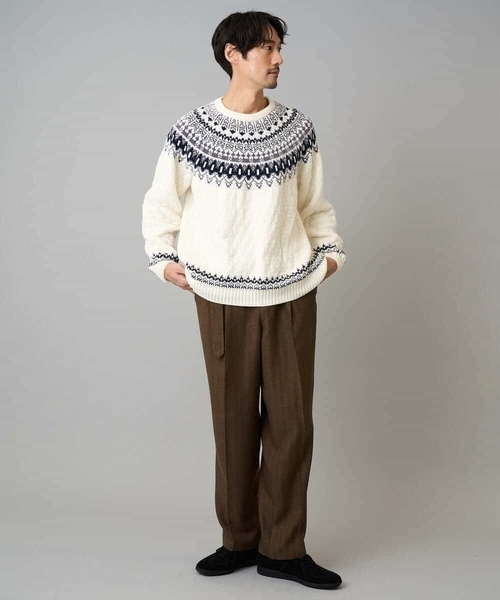 a.v.v（アーヴェヴェ）の「【洗える】モール求心柄クルーネックニット（ニット/セーター・メンズ・グレー/アイボリー/チャコールグレー・46/48）」の6枚目の写真