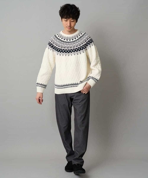 a.v.v（アーヴェヴェ）の「【洗える】モール求心柄クルーネックニット（ニット/セーター・メンズ・グレー/アイボリー/チャコールグレー・46/48）」の7枚目の写真