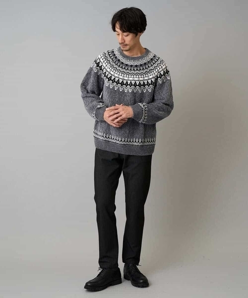 a.v.v（アーヴェヴェ）の「【洗える】モール求心柄クルーネックニット（ニット/セーター・メンズ・グレー/アイボリー/チャコールグレー・46/48）」の10枚目の写真