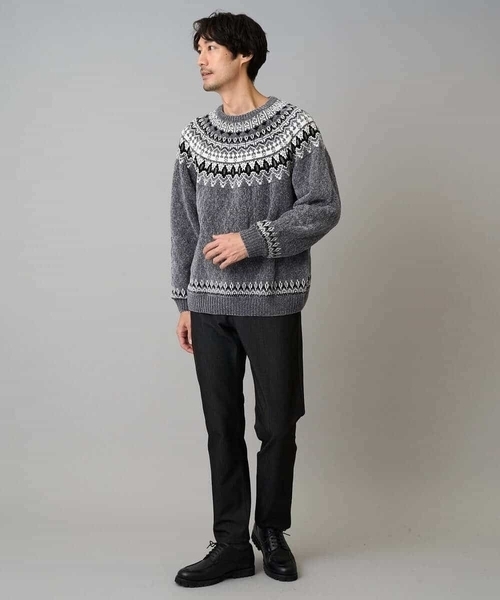 a.v.v（アーヴェヴェ）の「【洗える】モール求心柄クルーネックニット（ニット/セーター・メンズ・グレー/アイボリー/チャコールグレー・46/48）」の11枚目の写真