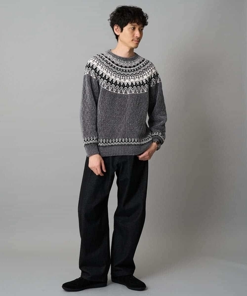a.v.v（アーヴェヴェ）の「【洗える】モール求心柄クルーネックニット（ニット/セーター・メンズ・グレー/アイボリー/チャコールグレー・46/48）」の12枚目の写真