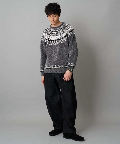 a.v.v（アーヴェヴェ）の「【洗える】モール求心柄クルーネックニット（ニット/セーター・メンズ・グレー/アイボリー/チャコールグレー・46/48）」の13枚目の写真