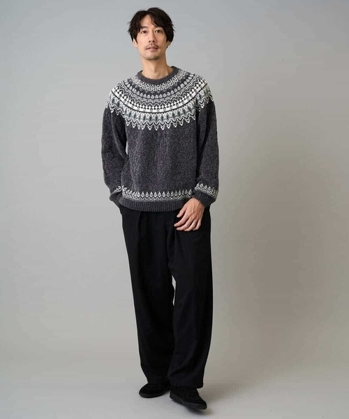 a.v.v（アーヴェヴェ）の「【洗える】モール求心柄クルーネックニット（ニット/セーター・メンズ・グレー/アイボリー/チャコールグレー・46/48）」の16枚目の写真