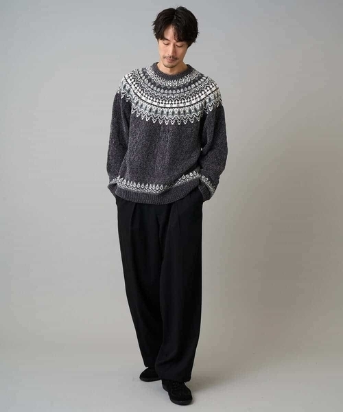 a.v.v（アーヴェヴェ）の「【洗える】モール求心柄クルーネックニット（ニット/セーター・メンズ・グレー/アイボリー/チャコールグレー・46/48）」の17枚目の写真