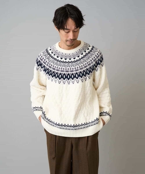 a.v.v（アーヴェヴェ）の「【洗える】モール求心柄クルーネックニット（ニット/セーター・メンズ・グレー/アイボリー/チャコールグレー・46/48）」の21枚目の写真