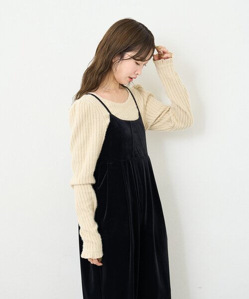 Kastane（カスタネ）の「【一部店舗限定/S.Mサイズ展開】B ベロアサロペット（サロペット/オーバーオール・レディース・ブラック/ブラウン・SMALL/MEDIUM）」の4枚目の写真