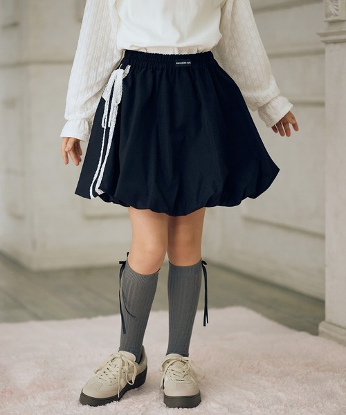 Amourire girl（アムリールガール）の「サイドリボンレース バルーンスカート（スカート・キッズ・ブラック/オフホワイト・130cm/140cm/150cm/160cm）」の10枚目の写真