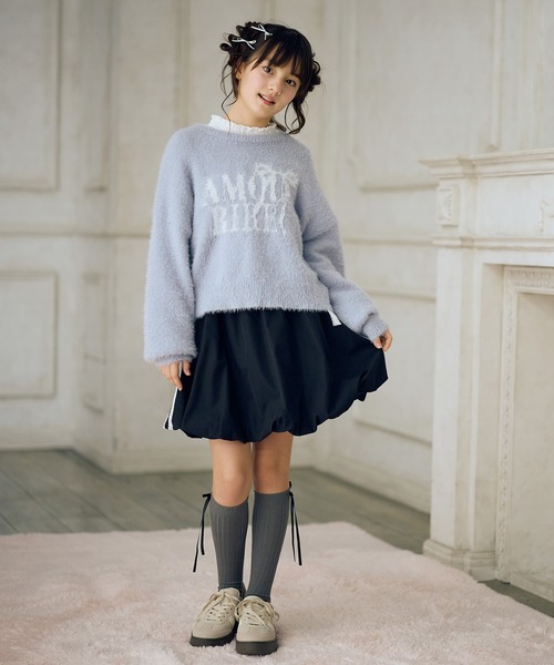 Amourire girl（アムリールガール）の「サイドリボンレース バルーンスカート（スカート・キッズ・ブラック/オフホワイト・130cm/140cm/150cm/160cm）」の15枚目の写真