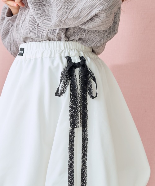 Amourire girl（アムリールガール）の「サイドリボンレース バルーンスカート（スカート・キッズ・ブラック/オフホワイト・130cm/140cm/150cm/160cm）」の20枚目の写真