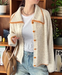 Rejoule（リジュール）の「配色ライン 衿付きニットカーディガン（カーディガン/ボレロ）」