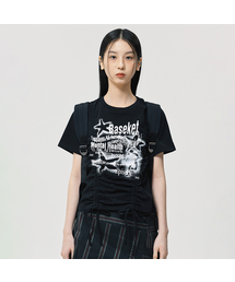 [ウィメンズ] スター バスケットボール クロップ 半袖Tシャツ_ブラック