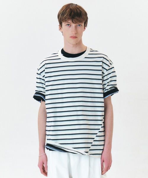 WINDER(ワインダー)の「STRIPE TWISTED T-SHIRTS - MINT IVORY(Tシャツ/カットソー・メンズ・その他・LARGE/MEDIUM)」の1枚目の写真