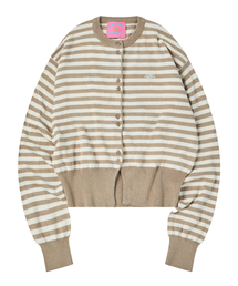 W BUTTON STRIPE CARDIGAN [BEIGE]