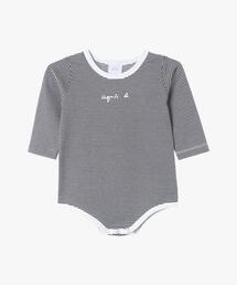 agnes b.（アニエスベー）の「ベビー ロゴ ボーダー コットン 長袖 ボディスーツ 2枚組（ロンパース）」