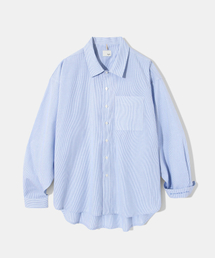Side slit Stripe Cotton Shirt S139 Sky