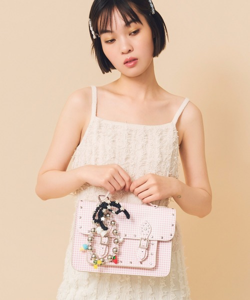 Casselini(キャセリーニ)の「Casselini(キャセリーニ)ギンガムサッチェルバッグ(ハンドバッグ・レディース・ピンク/ブラック・FREE)」の3枚目の写真