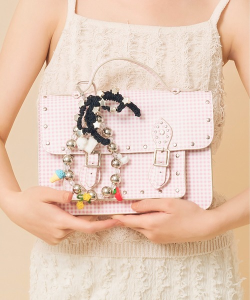 Casselini(キャセリーニ)の「Casselini(キャセリーニ)ギンガムサッチェルバッグ(ハンドバッグ・レディース・ピンク/ブラック・FREE)」の5枚目の写真