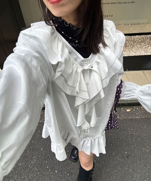 CIAOPANIC（チャオパニック）の「ラッフル付け襟SETチュニックブラウス（シャツ/ブラウス・レディース・ブラック/ホワイト/ブラウン・ONE SIZE）」の21枚目の写真