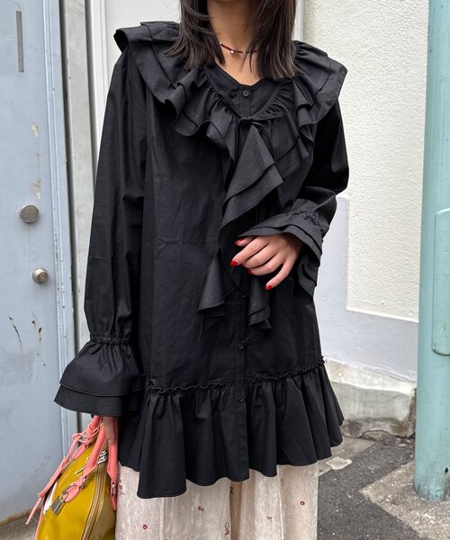 CIAOPANIC（チャオパニック）の「ラッフル付け襟SETチュニックブラウス（シャツ/ブラウス・レディース・ブラック/ホワイト/ブラウン・ONE SIZE）」の4枚目の写真