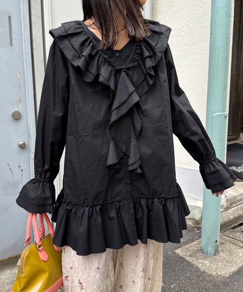 CIAOPANIC（チャオパニック）の「ラッフル付け襟SETチュニックブラウス（シャツ/ブラウス・レディース・ブラック/ホワイト/ブラウン・ONE SIZE）」の5枚目の写真