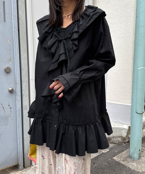 CIAOPANIC（チャオパニック）の「ラッフル付け襟SETチュニックブラウス（シャツ/ブラウス・レディース・ブラック/ホワイト/ブラウン・ONE SIZE）」の11枚目の写真