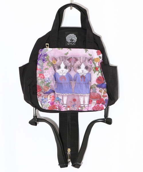 ScoLar（スカラー）の「653444：ネコ姉妹の秘密の花園柄 2wayミニリュック（バックパック/リュック・レディース・ブラック/パープル/ベージュ・FREE）」の11枚目の写真
