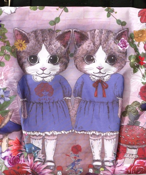 ScoLar（スカラー）の「653444：ネコ姉妹の秘密の花園柄 2wayミニリュック（バックパック/リュック・レディース・ブラック/パープル/ベージュ・FREE）」の13枚目の写真