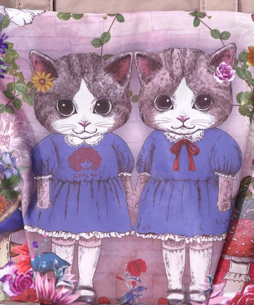 ScoLar（スカラー）の「653444：ネコ姉妹の秘密の花園柄 2wayミニリュック（バックパック/リュック・レディース・ブラック/パープル/ベージュ・FREE）」の17枚目の写真