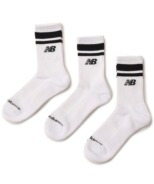 NEW BALANCE(ニューバランス)の「New Balance Everyday Stripe Mid Carf Socks 3 Pack / ニューバランス エブリディミッドカーフ3パック(ソックス/靴下・レディース・ホワイト・S/M/L)」の1枚目の写真