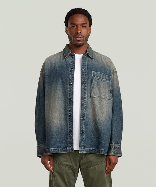 G-STAR(ジースター)の「Boxy Fit Overshirt/ヴィンテージライクウォッシュド加工ボックスシルエットオーバーサイズデニムシャツジャケット(シャツ/ブラウス・メンズ・ダークインディゴブルー・X-LARGE/MEDIUM/SMALL/LARGE/X-SMALL)」の1枚目の写真