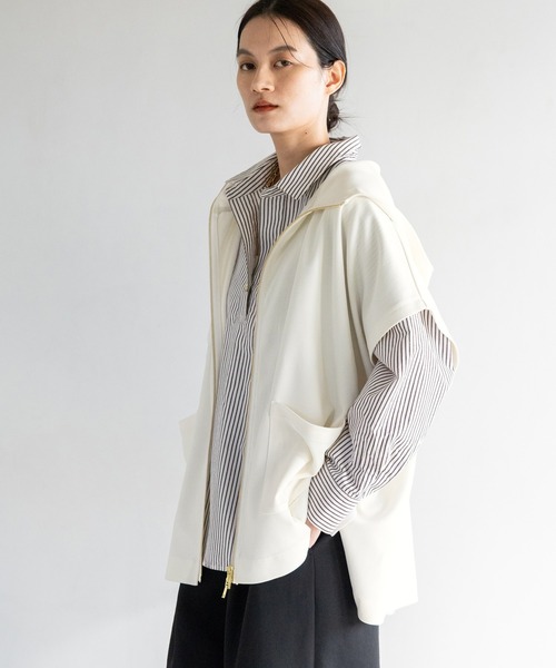 Elura（エルーラ）の「サマ見えリラクシーフードジレ/655836（ベスト・レディース・オフホワイト/ブラック/ダークブラウン・FREE）」の5枚目の写真