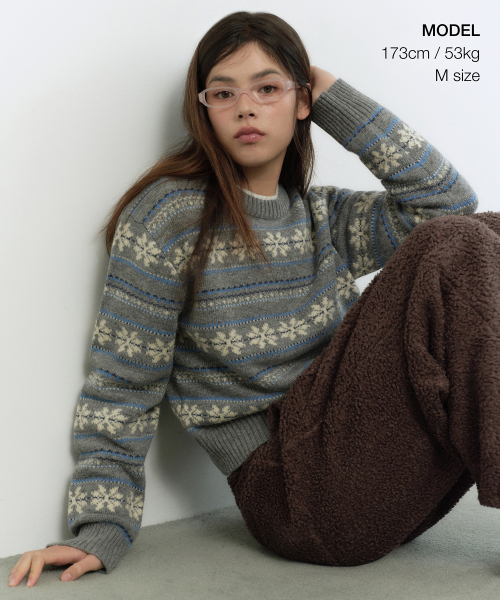 MUSINSA STANDARD WOMAN（ムシンサスタンダードウーマン）の「ウィメンズノルディックフェアアイルクルーネックニット[ミディアムグレー]（ニット/セーター・レディース・その他・X-SMALL/SMALL/LARGE/MEDIUM）」の2枚目の写真