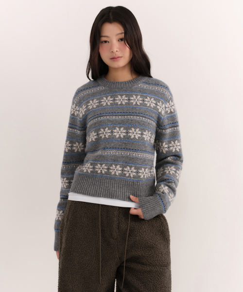 MUSINSA STANDARD WOMAN（ムシンサスタンダードウーマン）の「ウィメンズノルディックフェアアイルクルーネックニット[ミディアムグレー]（ニット/セーター・レディース・その他・X-SMALL/SMALL/LARGE/MEDIUM）」の3枚目の写真