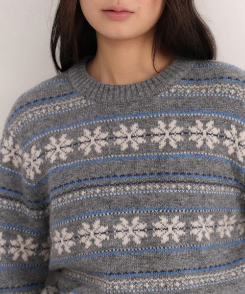 MUSINSA STANDARD WOMAN（ムシンサスタンダードウーマン）の「ウィメンズノルディックフェアアイルクルーネックニット[ミディアムグレー]（ニット/セーター・レディース・その他・X-SMALL/SMALL/LARGE/MEDIUM）」の6枚目の写真