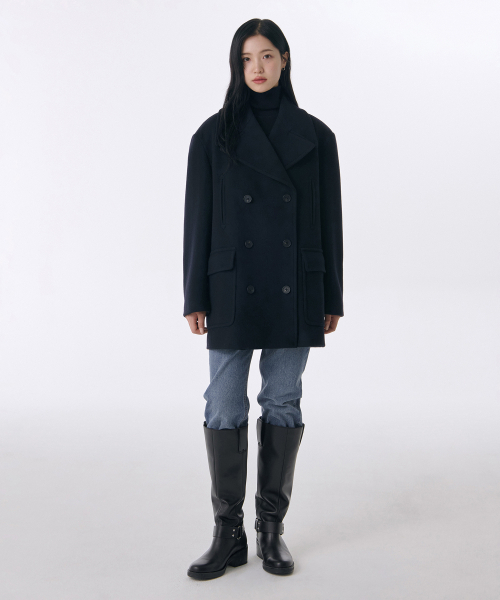 MUSINSA STANDARD WOMAN（ムシンサスタンダードウーマン）の「ウィメンズウールブレンドオーバーショルダーピーコート[ネイビー]（チェスターコート・レディース・その他・LARGE/MEDIUM/SMALL/X-SMALL）」の2枚目の写真