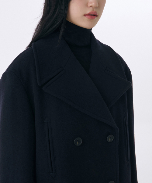 MUSINSA STANDARD WOMAN（ムシンサスタンダードウーマン）の「ウィメンズウールブレンドオーバーショルダーピーコート[ネイビー]（チェスターコート・レディース・その他・LARGE/MEDIUM/SMALL/X-SMALL）」の4枚目の写真