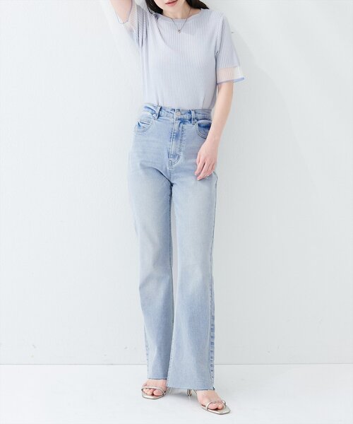 natural couture(ナチュラルクチュール)の「セルフカットストレートデニムフレアパンツ(デニムパンツ・レディース・サックスブルー/ブルー/オフホワイト・LARGE/MEDIUM/SMALL)」の7枚目の写真